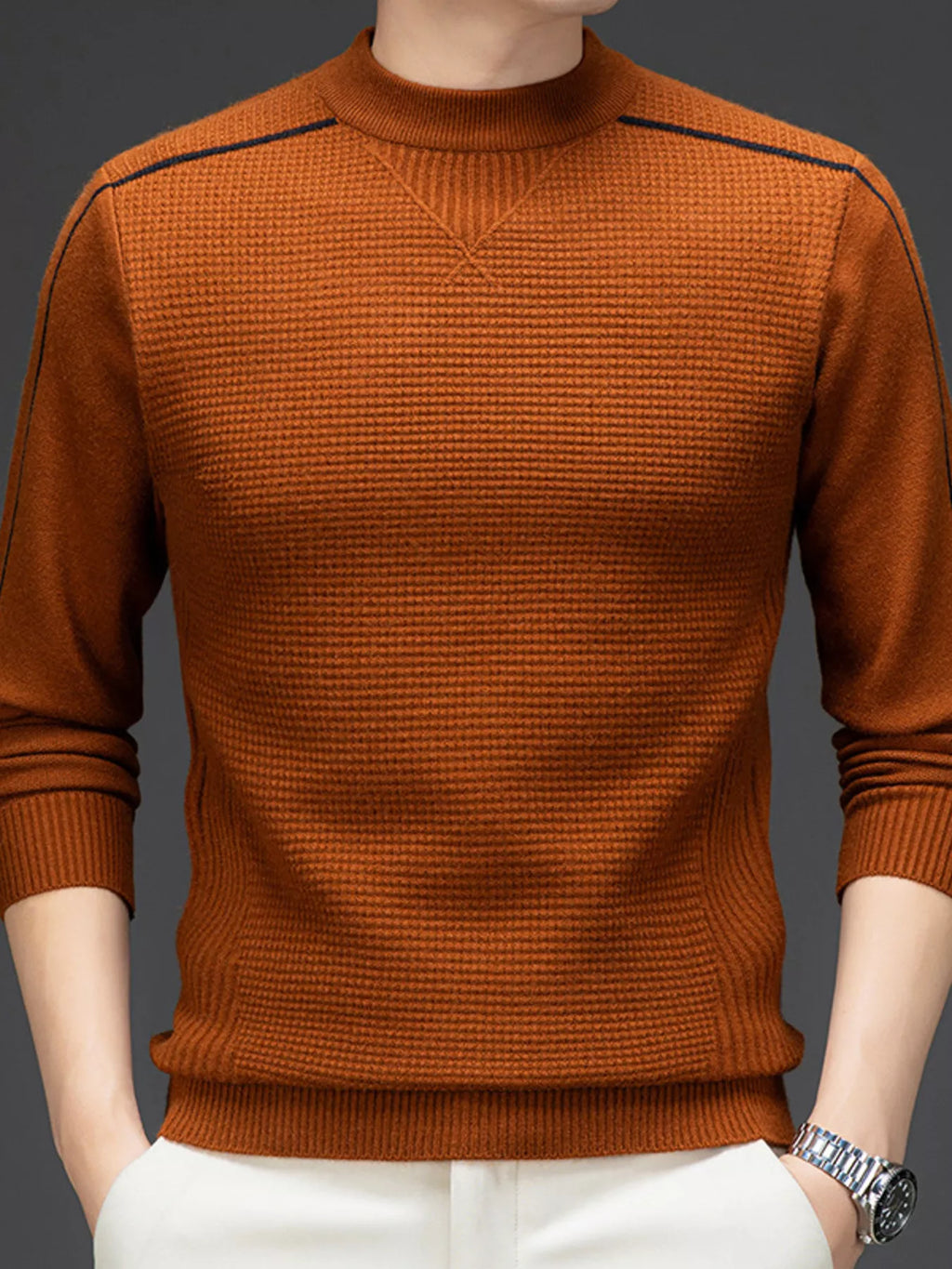 Men's Plus Size Textured Mock Neck Knit Top - Maria de Fatima Andrade