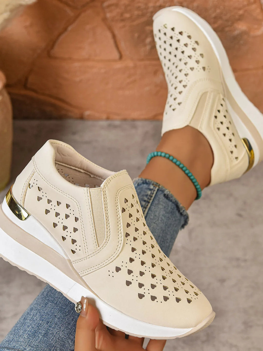 Breathable Cutout Wedge Sneakers - Maria de Fatima Andrade
