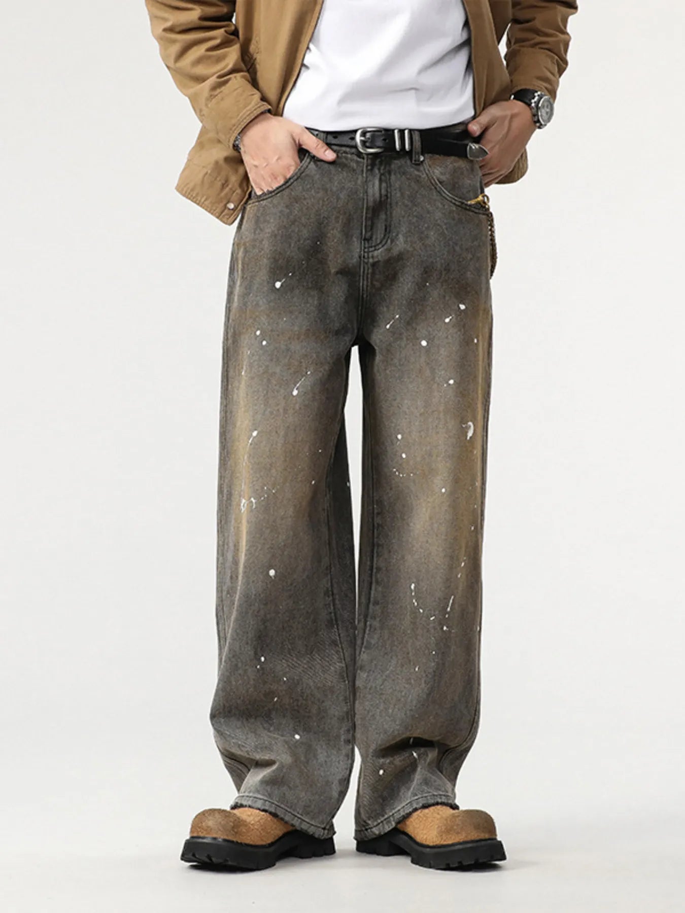 Men's Paint Splatter Wide Leg Jeans - Maria de Fatima Andrade