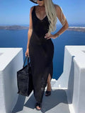 Slit Openwork V-Neck Sleeveless Cover Up - Maria de Fatima Andrade