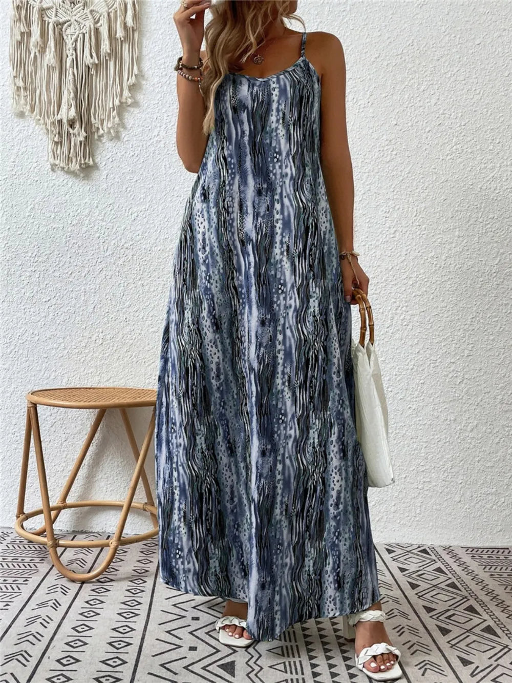 Full Size Printed Scoop Neck Maxi Cami Dress - Maria de Fatima Andrade