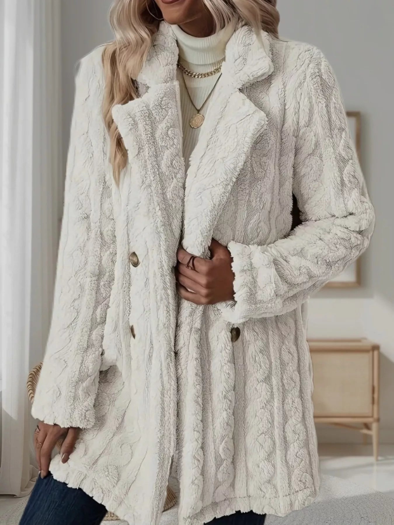 Double-Breasted Fleece Longline Coat - Maria de Fatima Andrade
