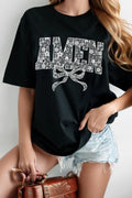 Amen Bow Round Neck Short Sleeve T-Shirt - Maria de Fatima Andrade