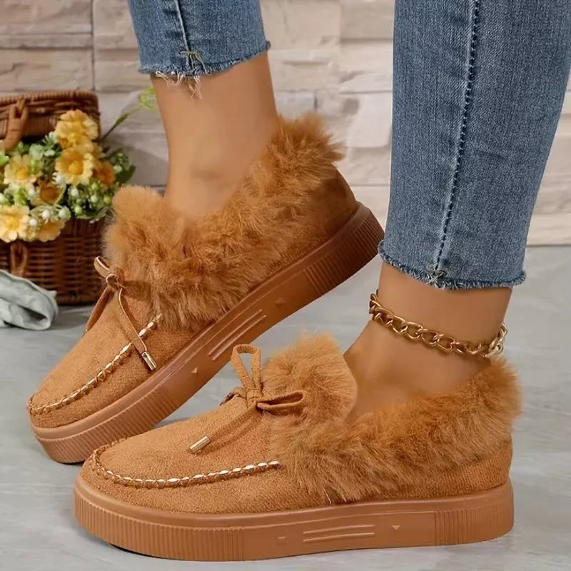 Fuzzy Round Toe Slip-Ons - Maria de Fatima Andrade