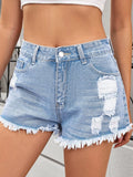 Distressed Raw Hem Denim Shorts - Maria de Fatima Andrade
