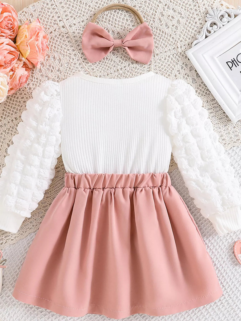 Children's Heart Bowknot Decor Dress with Headband - Maria de Fatima Andrade
