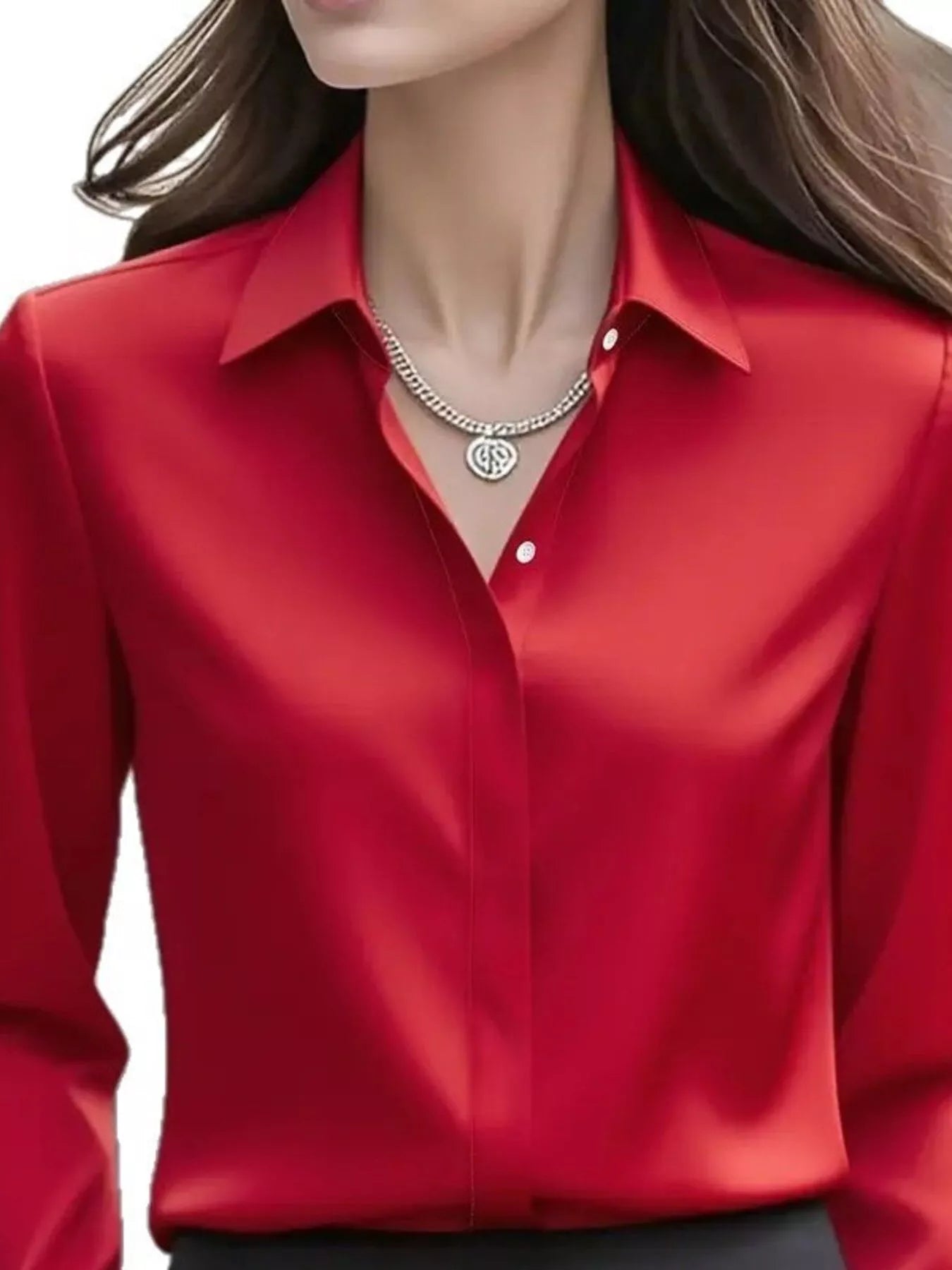 Button Down Collared Neck Long Sleeve Shirt - Maria de Fatima Andrade