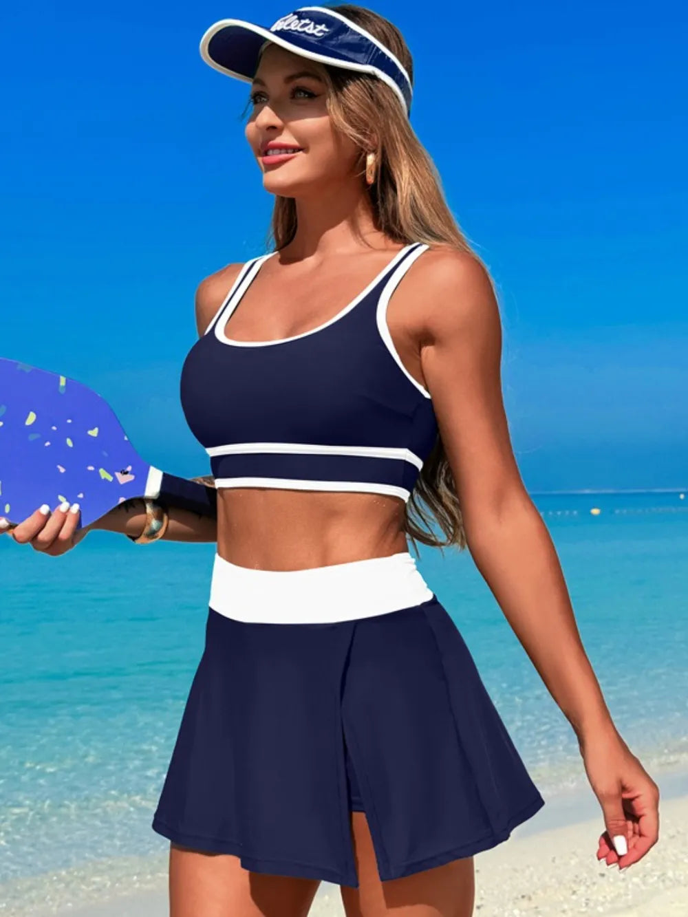 Scoop Neck Top and Skort Swim Set - Maria de Fatima Andrade