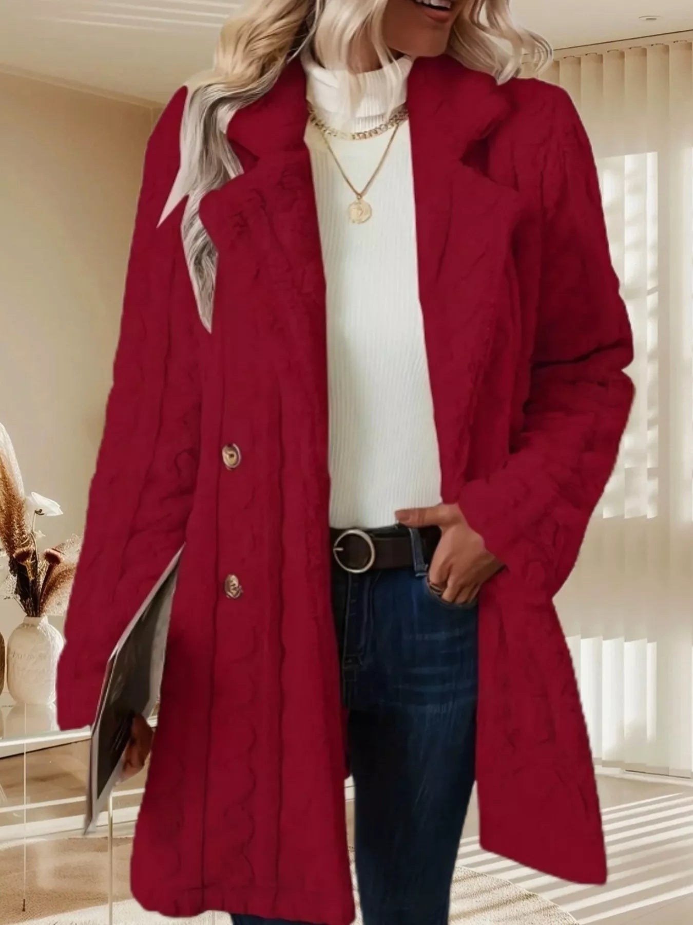 Double-Breasted Fleece Longline Coat - Maria de Fatima Andrade