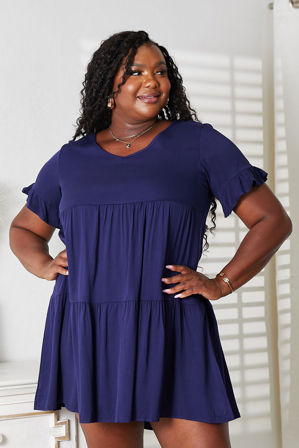 Mandy V-Neck Flounce Sleeve Tiered Dress - Maria de Fatima Andrade