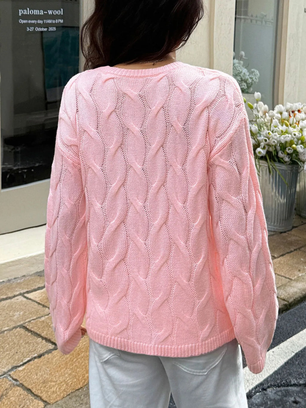Cable Knit Long Sleeve Sweater - Maria de Fatima Andrade