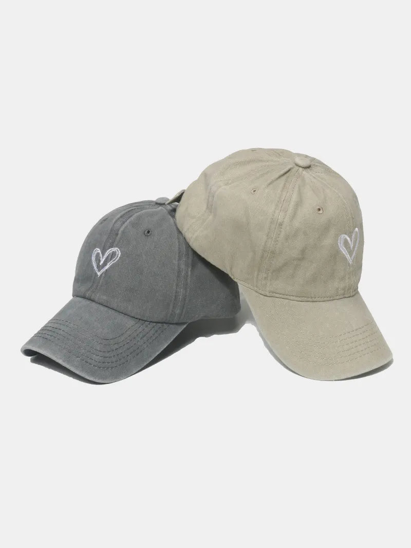Embroidered Heart Washed Cotton Baseball Cap - Maria de Fatima Andrade