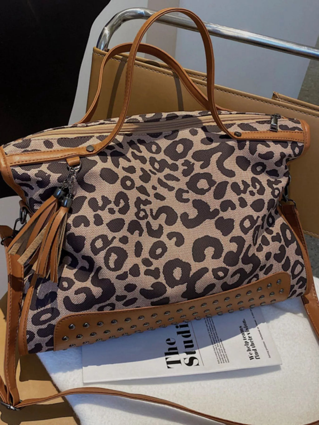 Leopard Studded Tote Bag - Maria de Fatima Andrade