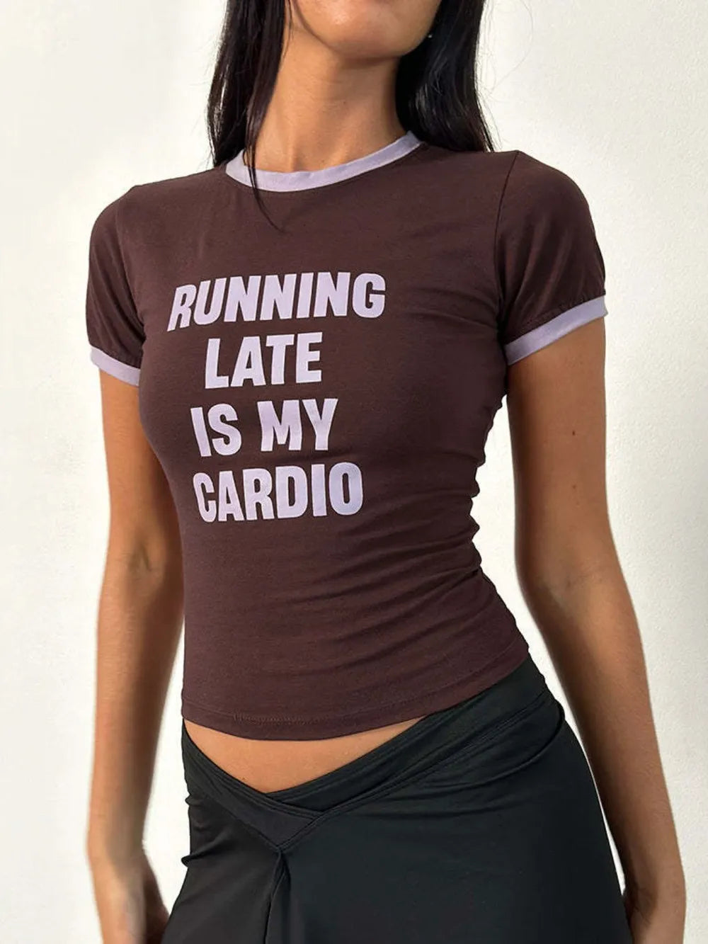 Letter Graphic Round Neck Short Sleeve T-Shirt - Maria de Fatima Andrade