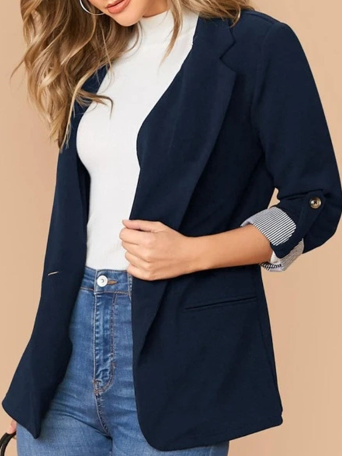 Lapel Collar Roll-Tab Sleeve Blazer - Maria de Fatima Andrade