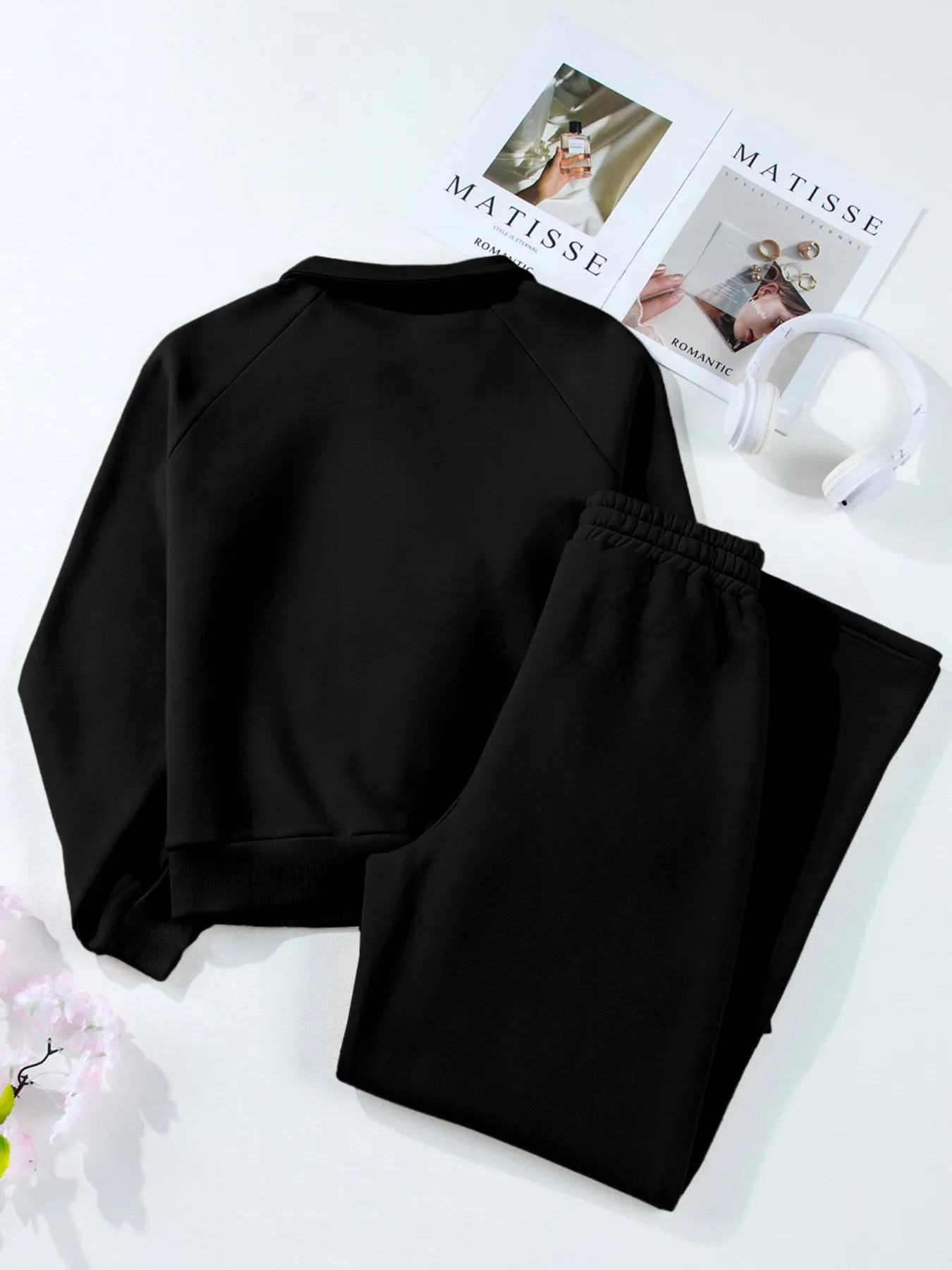 Collared Sweatshirt and High Waist Pants Active Set - Maria de Fatima Andrade