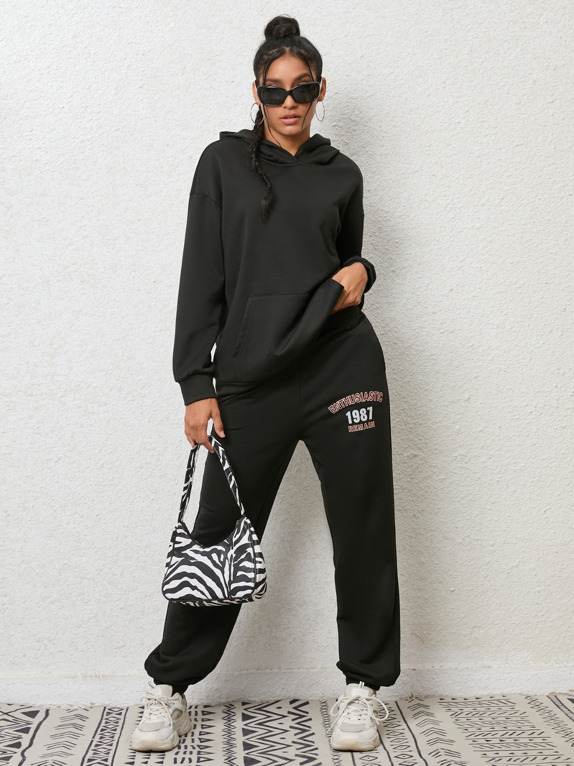 Graphic Hoodie and Sweatpants Set - Maria de Fatima Andrade
