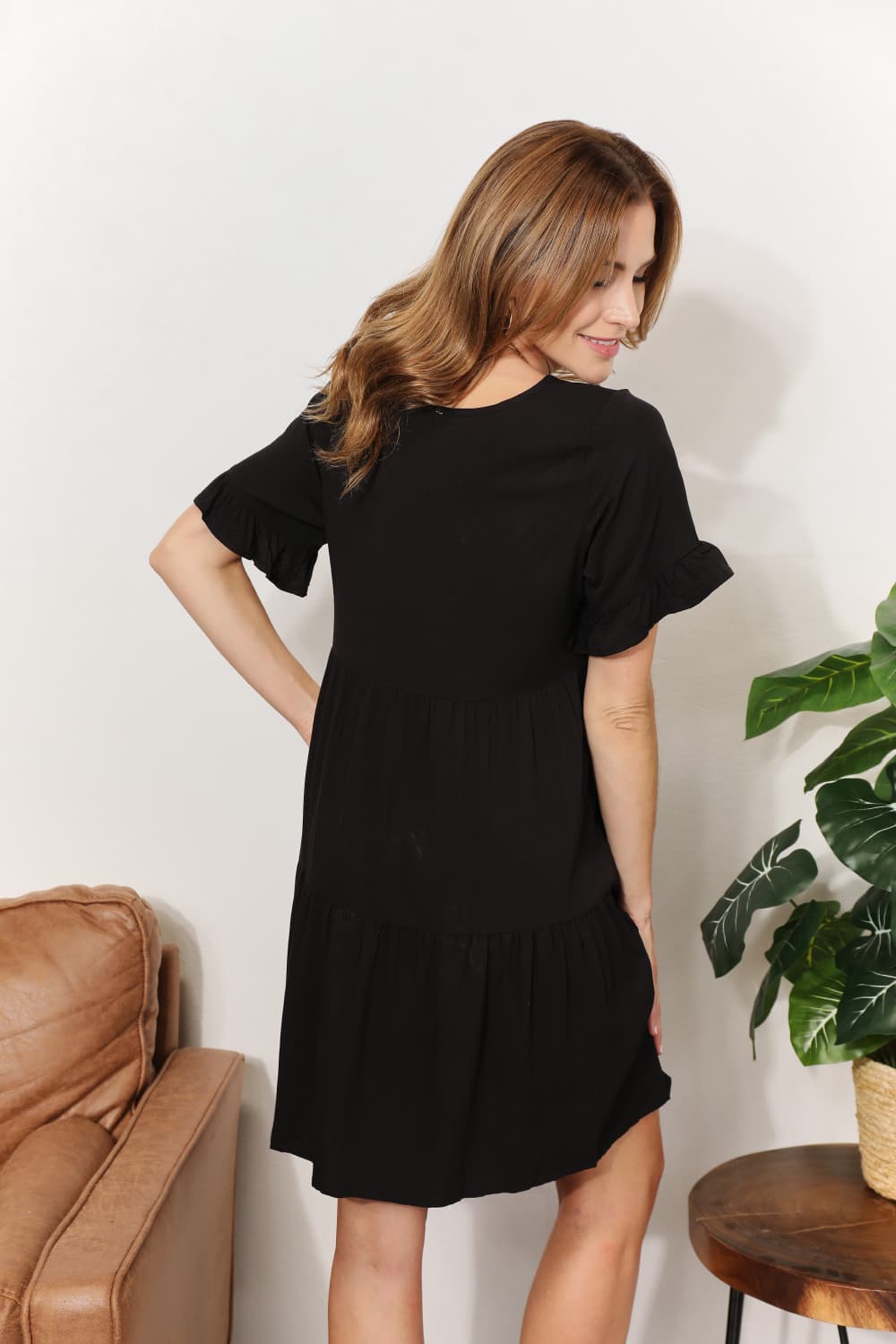 Mandy V-Neck Flounce Sleeve Tiered Dress - Maria de Fatima Andrade