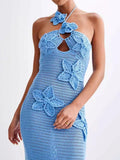 Crochet Floral Halter Knit Cover Up Dress - Maria de Fatima Andrade