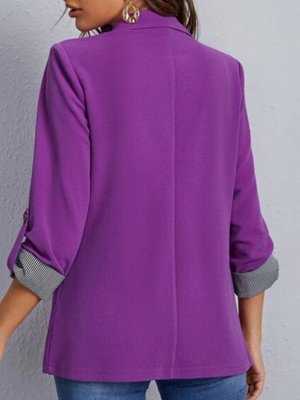 Lapel Collar Roll-Tab Sleeve Blazer - Maria de Fatima Andrade