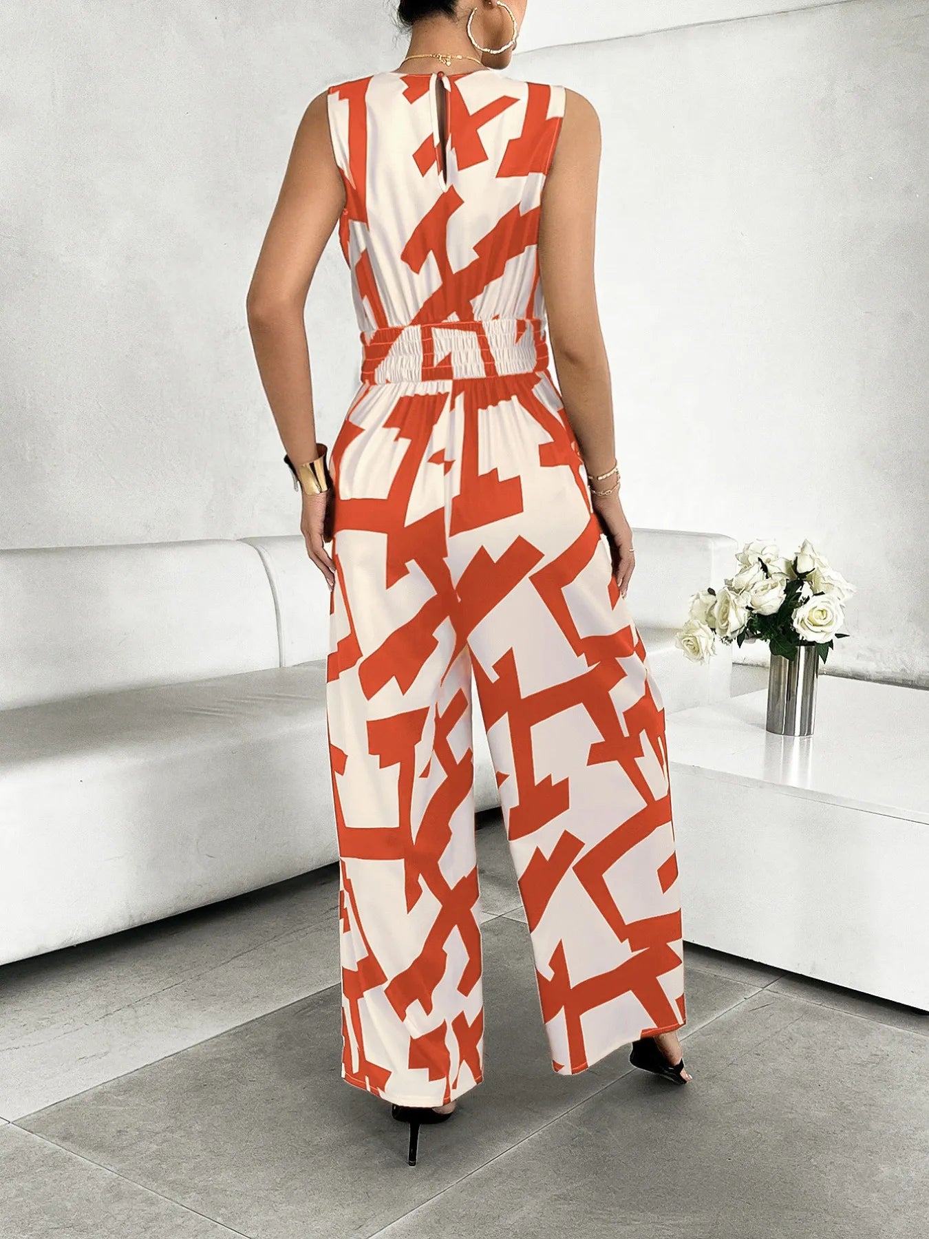 Printed Wide Leg Jumpsuit - Maria de Fatima Andrade
