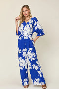 Double Take Full Size Printed Tie Back Wide Leg Jumpsuit - Maria de Fatima Andrade