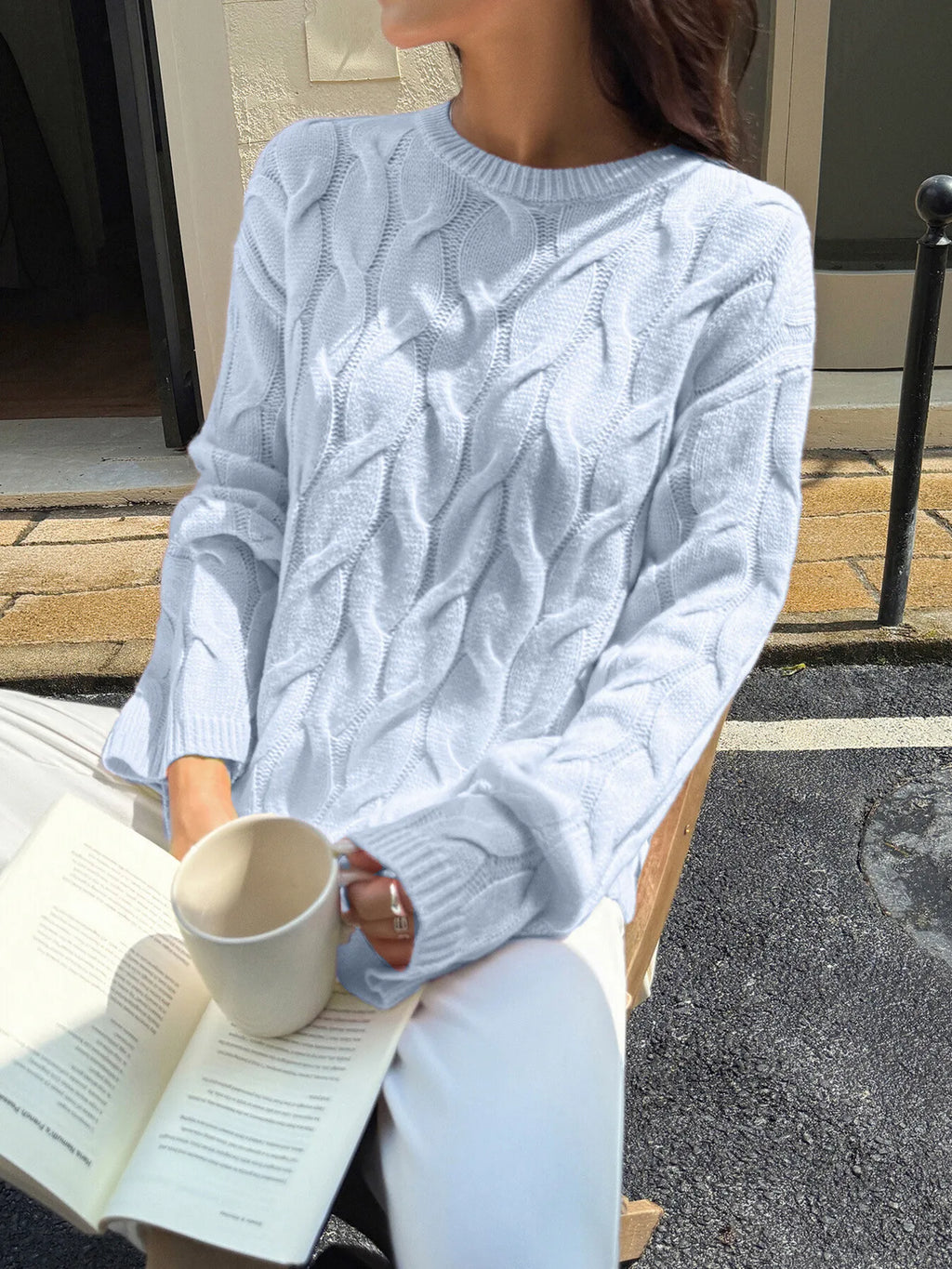 Cable Knit Long Sleeve Sweater - Maria de Fatima Andrade