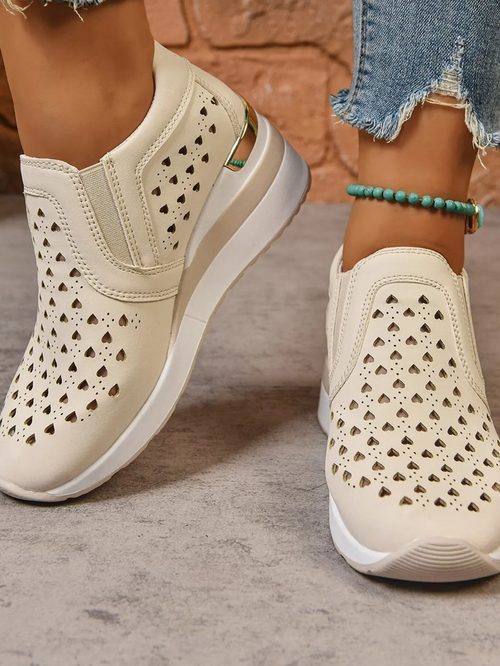Breathable Cutout Wedge Sneakers - Maria de Fatima Andrade