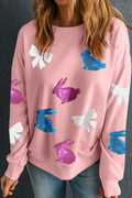 Easter Bunny Bow Knot Sequined Sweatshirt - Maria de Fatima Andrade