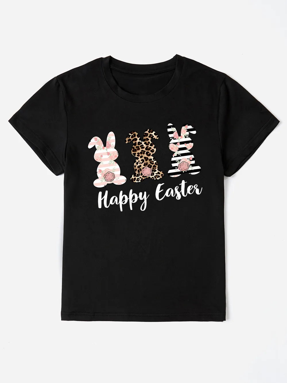 Happy Easter Round Neck Short Sleeve T-Shirt - Maria de Fatima Andrade