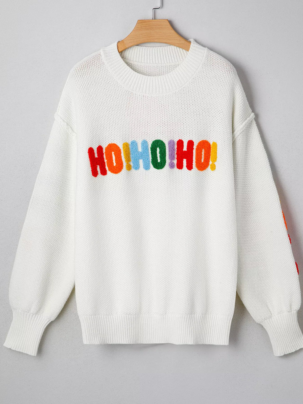 HOHOHO MERRY CHRISTMAS Drop Shoulder Holiday Sweater - Maria de Fatima Andrade