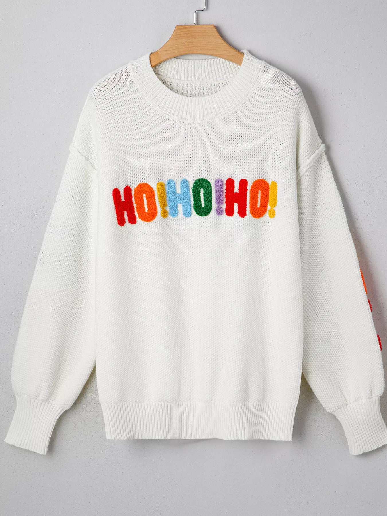 HOHOHO MERRY CHRISTMAS Drop Shoulder Holiday Sweater - Maria de Fatima Andrade