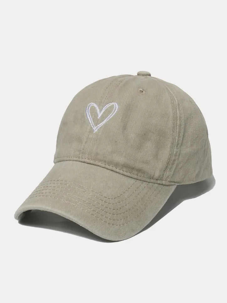 Embroidered Heart Washed Cotton Baseball Cap - Maria de Fatima Andrade