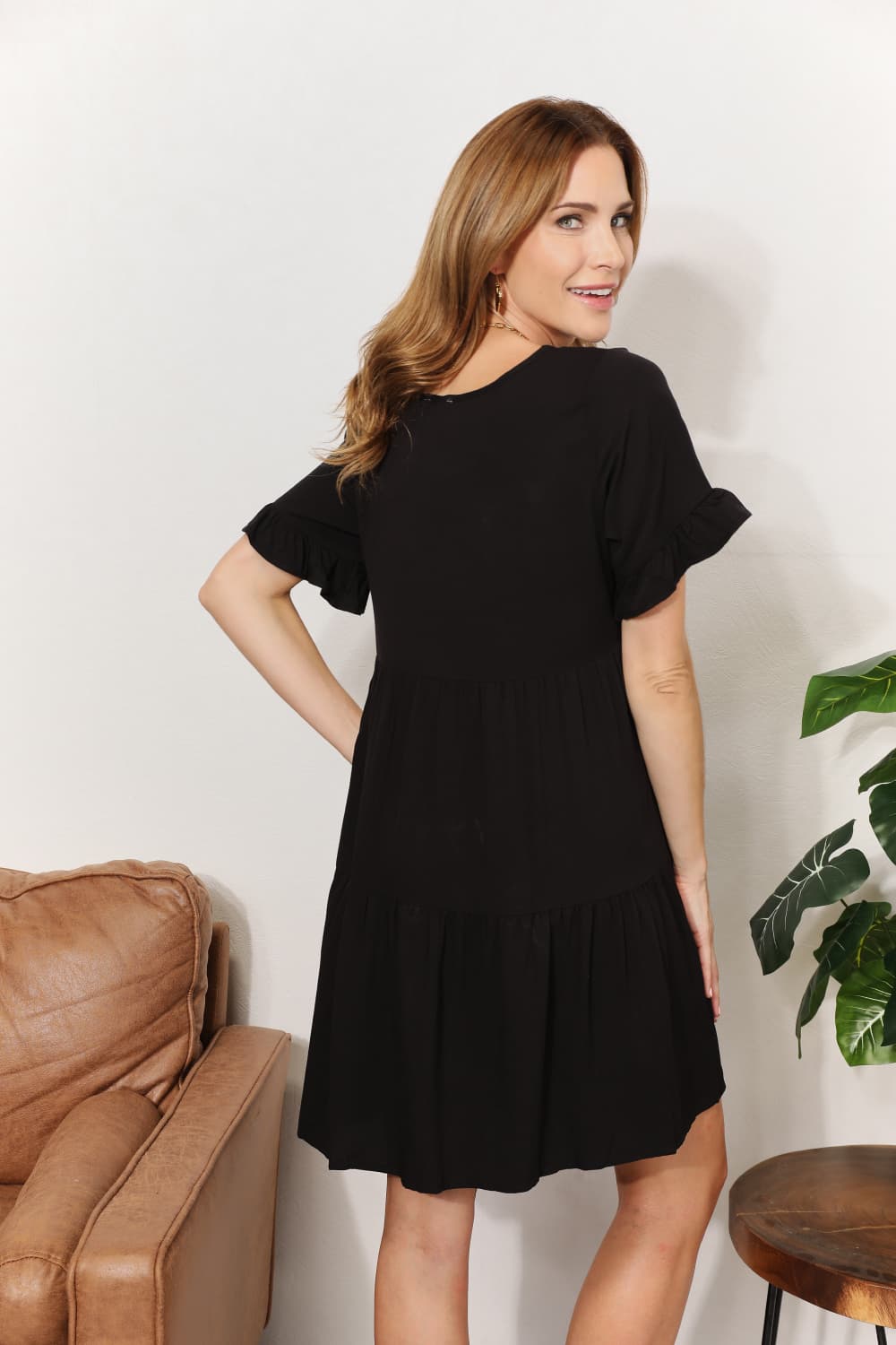 Mandy V-Neck Flounce Sleeve Tiered Dress - Maria de Fatima Andrade