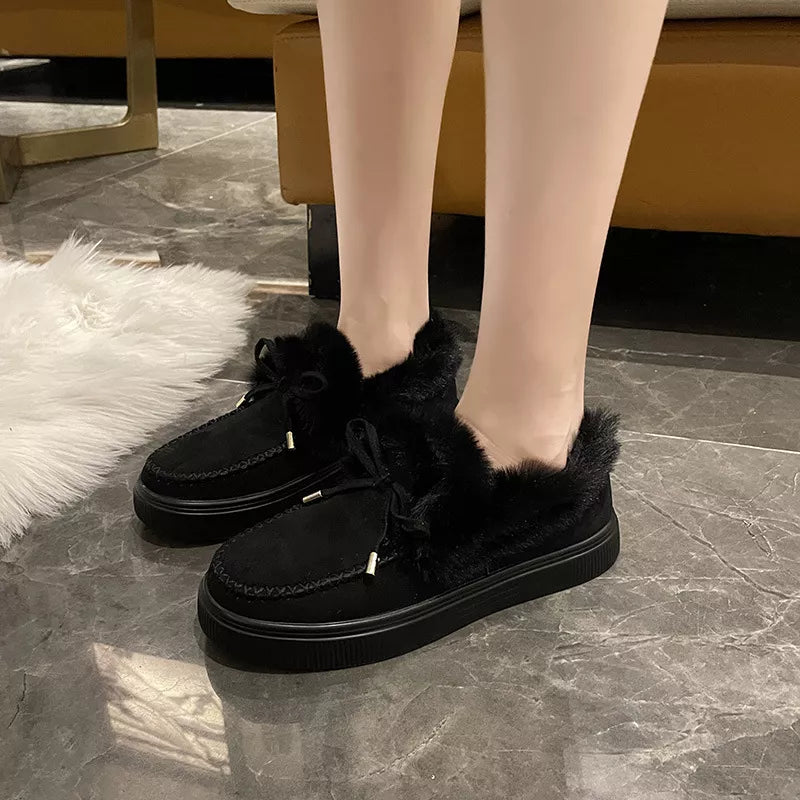 Fuzzy Round Toe Slip-Ons - Maria de Fatima Andrade