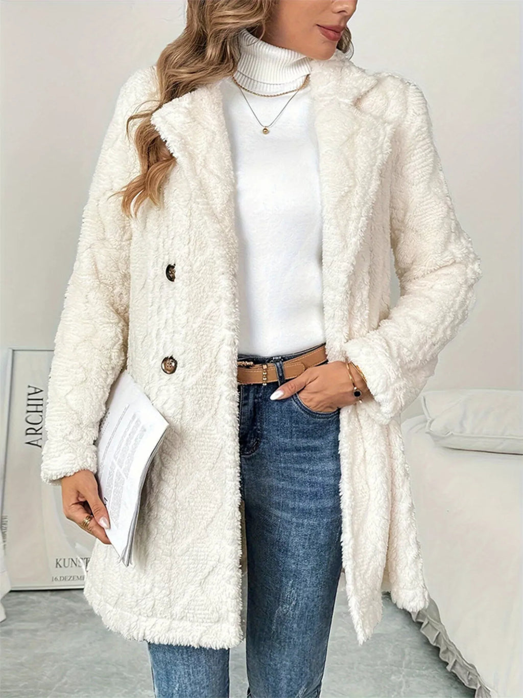 Fleece Double-Breasted Longline Coat - Maria de Fatima Andrade