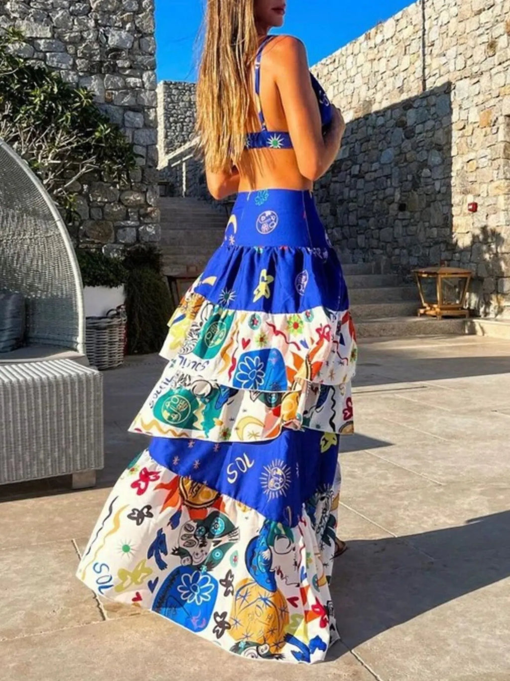Printed Cami and Layered Skirt Set - Maria de Fatima Andrade