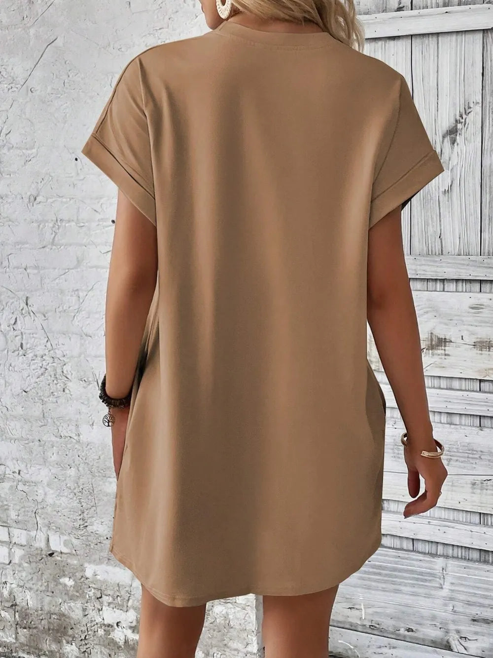 Round Neck Short Sleeve Mini Dress - Maria de Fatima Andrade