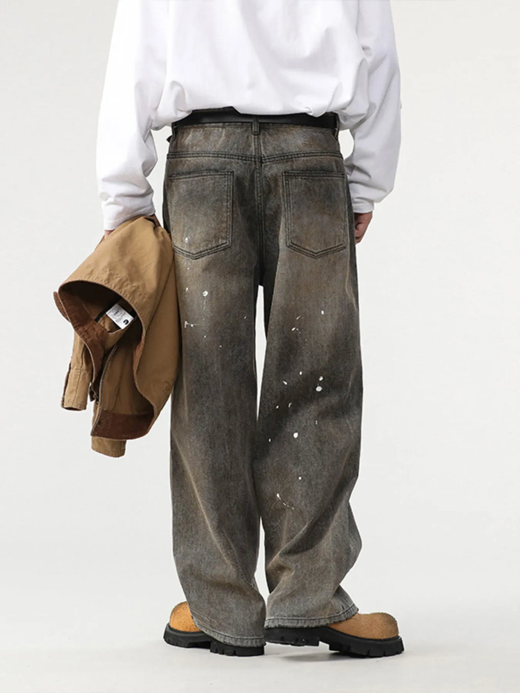 Men's Paint Splatter Wide Leg Jeans - Maria de Fatima Andrade