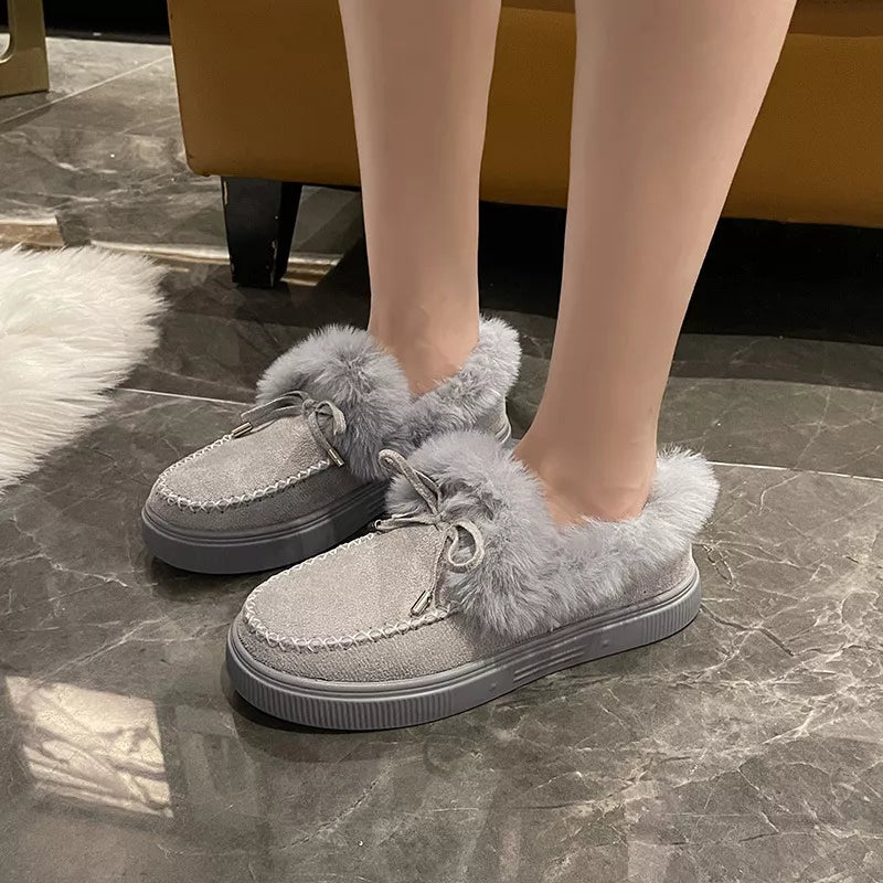 Fuzzy Round Toe Slip-Ons - Maria de Fatima Andrade