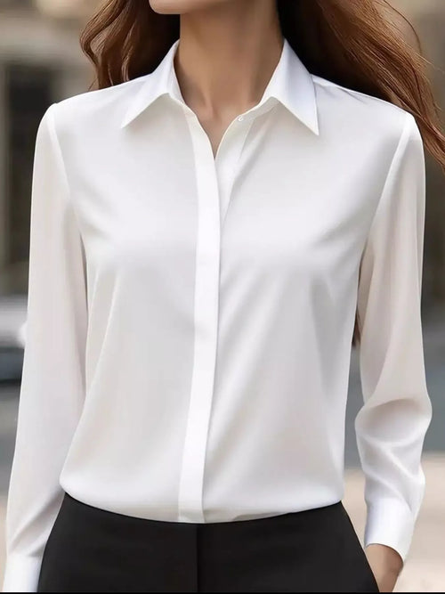 Button Down Collared Neck Long Sleeve Shirt - Maria de Fatima Andrade