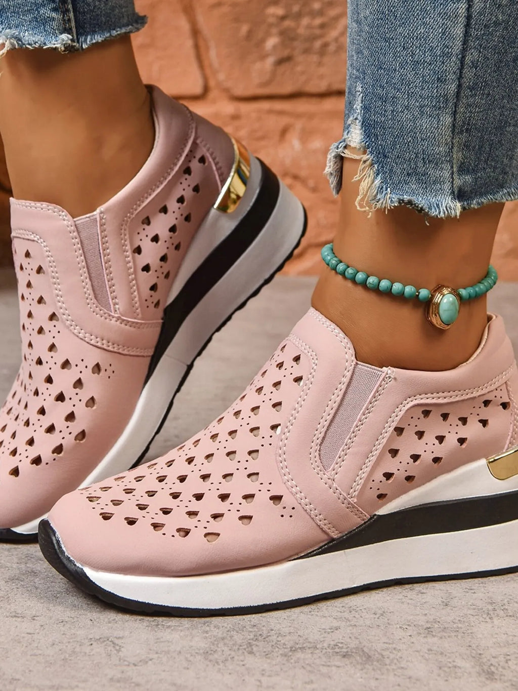 Breathable Cutout Wedge Sneakers - Maria de Fatima Andrade