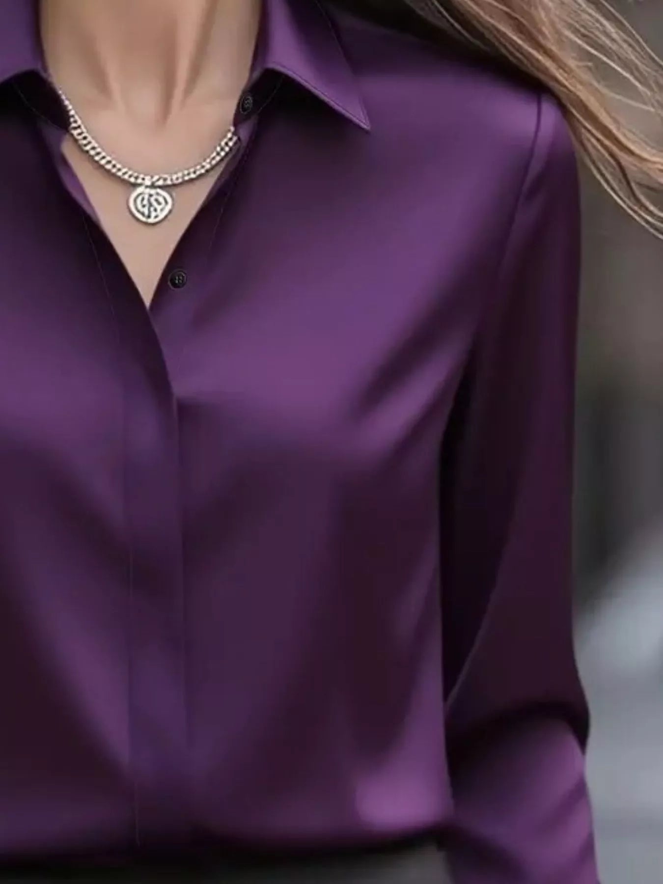 Button Down Collared Neck Long Sleeve Shirt - Maria de Fatima Andrade