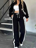 Contrast Stripe Zip-Up Jacket and Pants Set