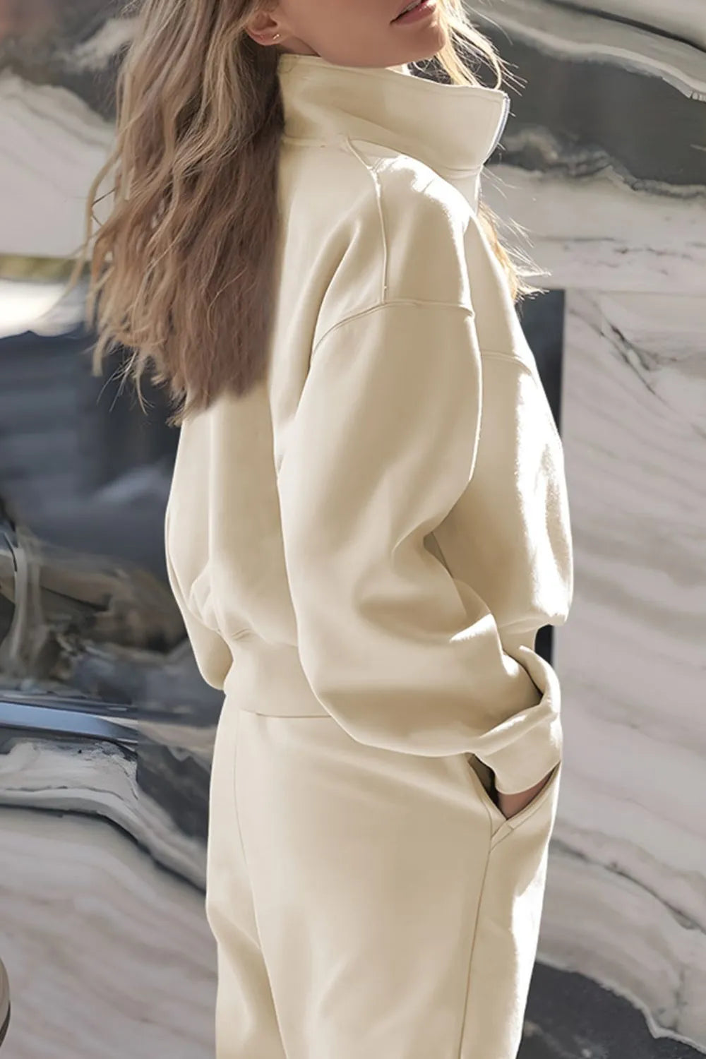 Half Zip Long Sleeve Top and Joggers Set - Maria de Fatima Andrade