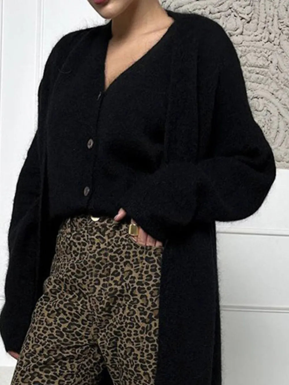 Fuzzy Open Front Solid Color Cardigan - Maria de Fatima Andrade