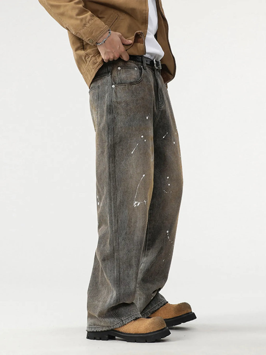 Men's Paint Splatter Wide Leg Jeans - Maria de Fatima Andrade