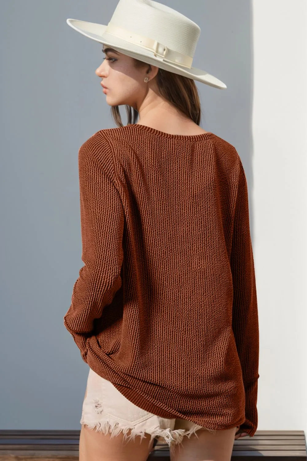 Thumbhole Long Sleeve Button Top - Maria de Fatima Andrade
