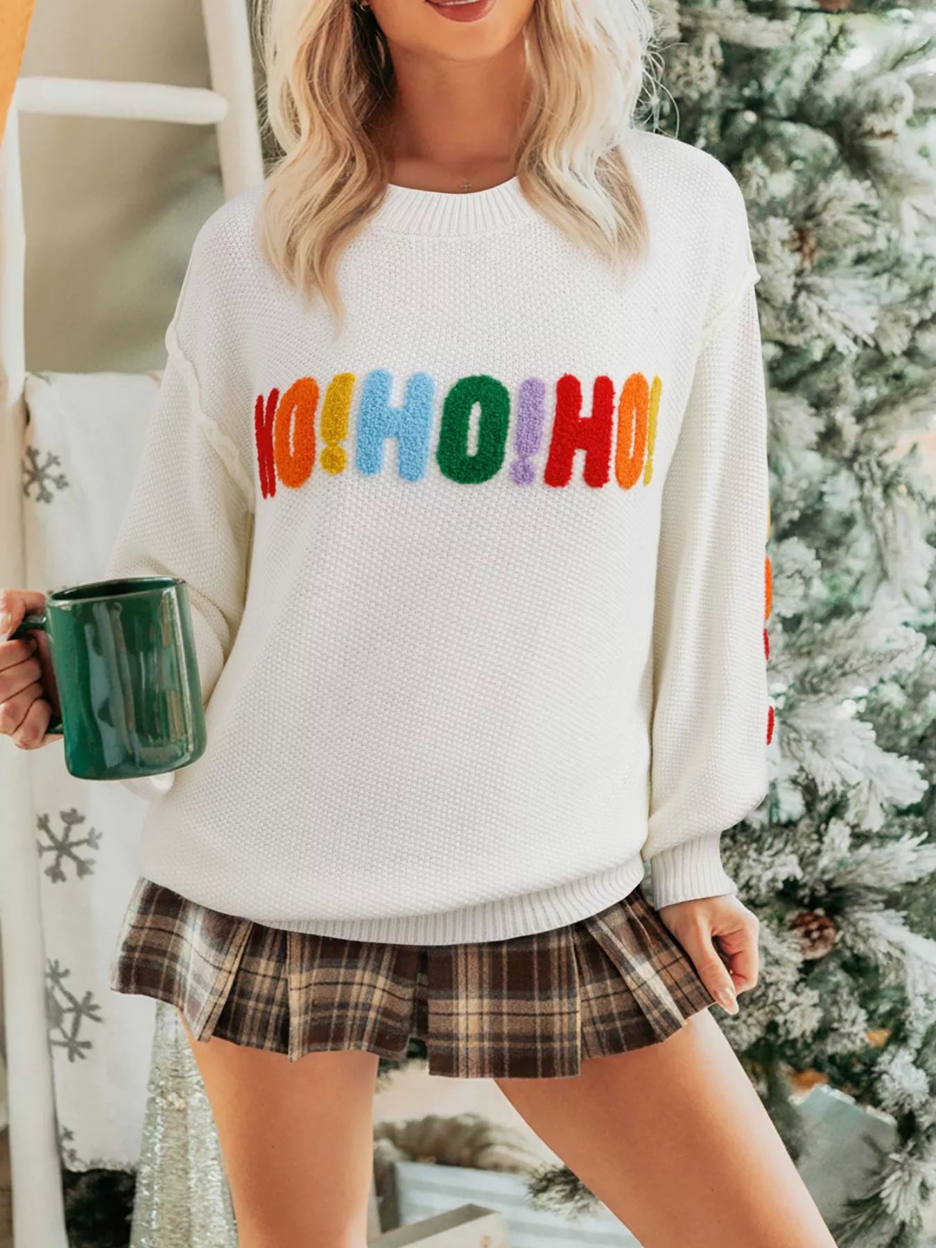 HOHOHO MERRY CHRISTMAS Drop Shoulder Holiday Sweater - Maria de Fatima Andrade