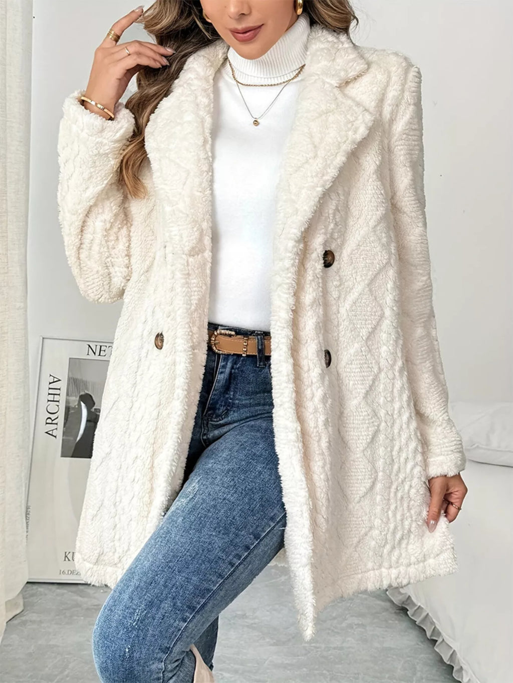 Fleece Double-Breasted Longline Coat - Maria de Fatima Andrade